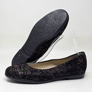 SAS Womens Scenic Floral Ballet Flats Black Suede Made In USA Sz 10 N Pre-owned